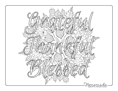 Thanksgiving Coloring Pages Grateful Thankful Blessed Adults