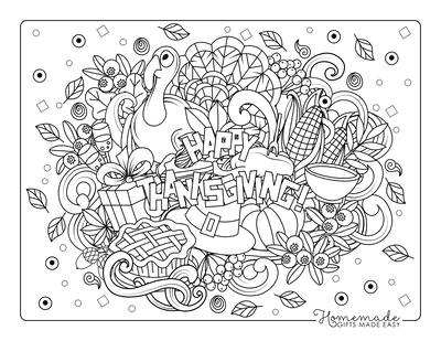 Thanksgiving Coloring Pages Happy Leaves Turkey Pie for Adults