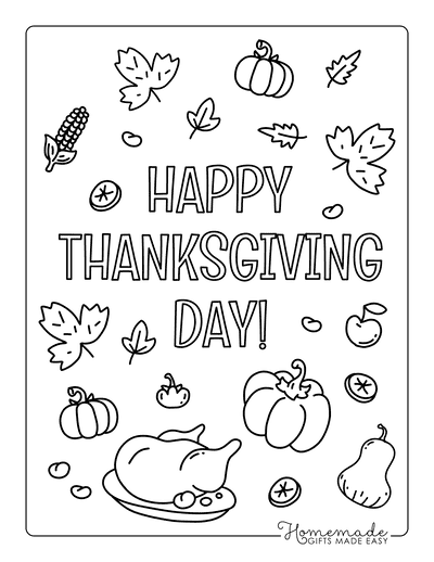 Thanksgiving Coloring Pages Happy Thanksgiving Day Pumpkin Turkey Corn Leaves