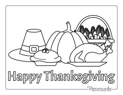 Thanksgiving Coloring Pages Happy Thanksgiving Hat Pumpkin Corn Pie