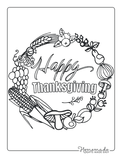 Thanksgiving Coloring Pages Harvest Wreath