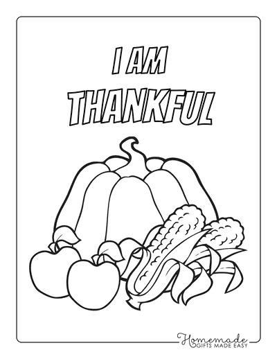 Thanksgiving Coloring Pages I Am Thankful Pumpkin Corn Apple Harvest