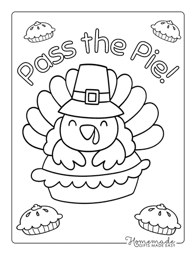 Thanksgiving Coloring Pages Kawaii Turkey Pass the Pie