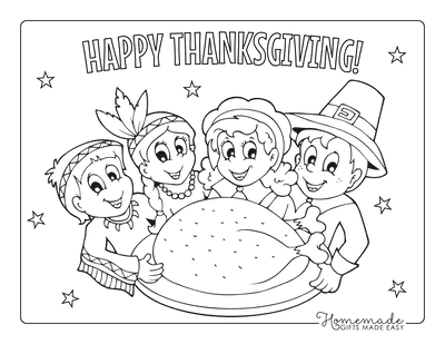 Thanksgiving Coloring Pages Pilgrims Native Americans Turkey Dinner