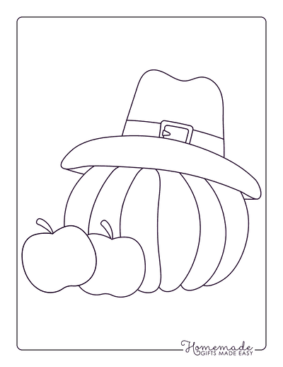 Thanksgiving Coloring Pages Simple Hat Apples Pumpkin for Preschoolers