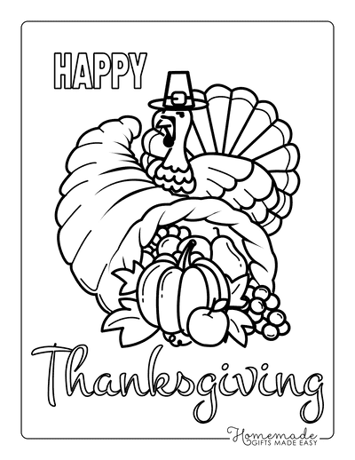 Thanksgiving Coloring Pages Turkey Hat Abundant Cornucopia Harvest