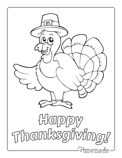 Thanksgiving Coloring Pages Turkey Pilgrim Hat Fanned Feathers