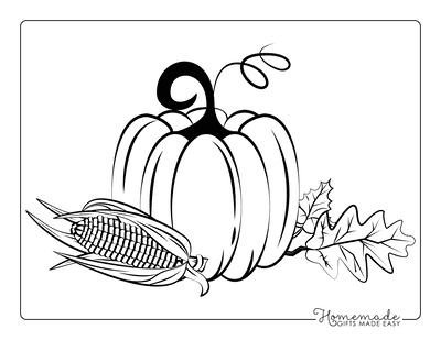 Thanksgiving Coloring Pages Vine Pumpkin Corn Cob Fall Leaves