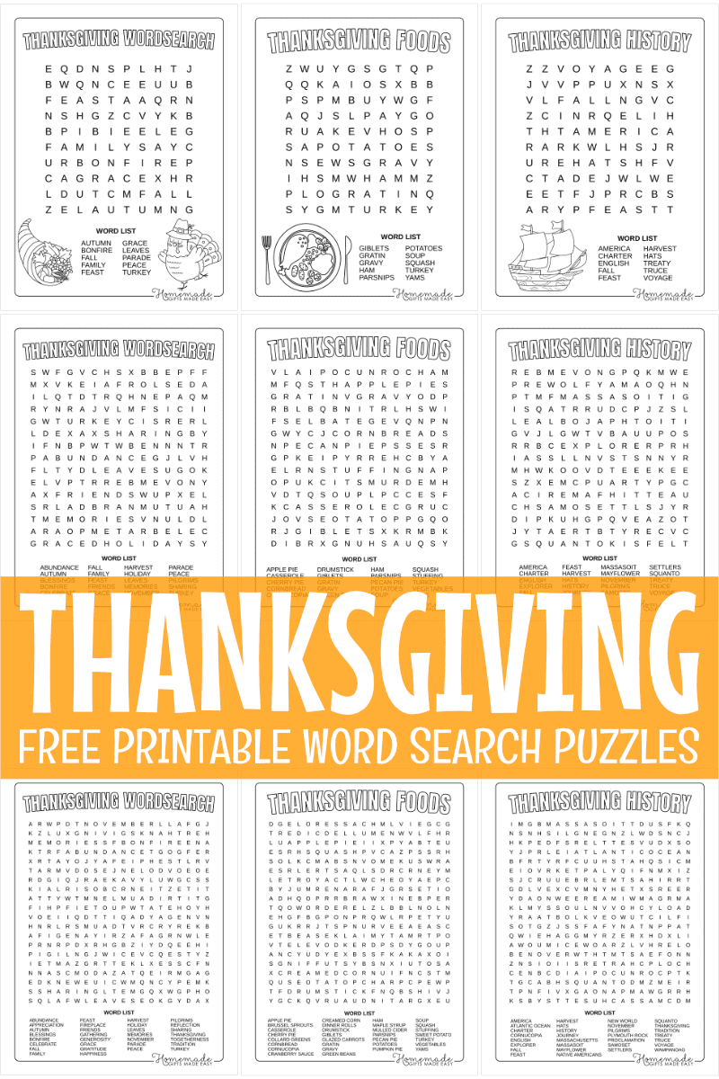 Free printable Thanksgiving Word Search