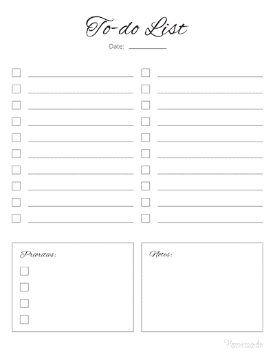 to Do List Templates Minimalist 2 Columns Notes Priorities