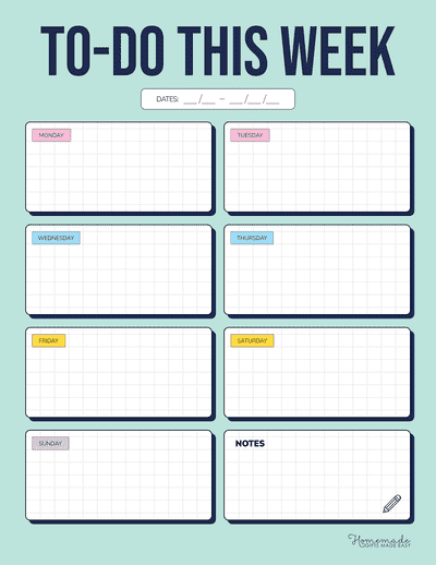 to Do List Templates Weekly Colorful