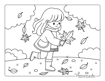Tree Coloring Pages Simple Cute Fall Tree Leaves Girl