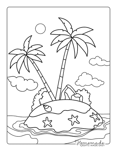 Tree Coloring Pages Simple Deserted Island Palm Trees