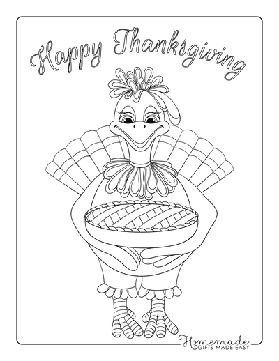 Turkey Coloring Pages Mother Turkey Holding Pie