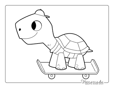 Turtle Coloring Pages Cute Cool Cartoon Turtle Riding Skateboard Coloring Page