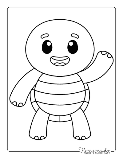 Turtle Coloring Pages Friendly Waving Baby Turtle Illustration for Kids