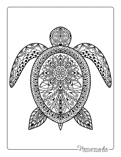 Turtle Coloring Pages Relaxing Hand Drawn Sea Turtle Mandala for Adults