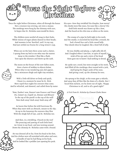 Twas the Night Before Christmas Cute Christmas to Color