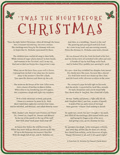 Twas the Night Before Christmas Vintage Style Red Green and Cream