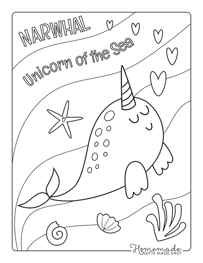 Unicorn Coloring Page Cute Narwhal