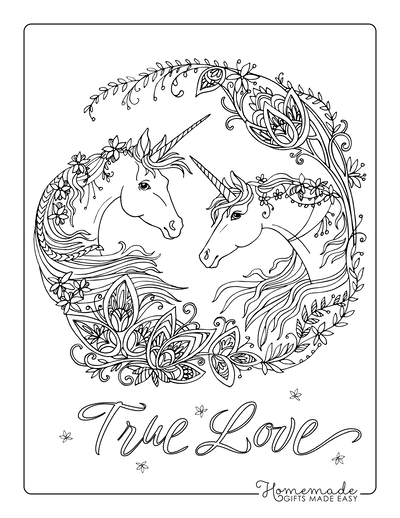 Unicorn Coloring Pages Adult Intricate Patterns Two Unicorns