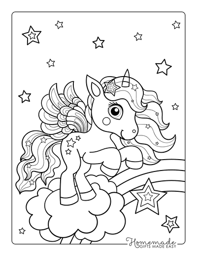 Unicorn Coloring Pages Baby Rainbow Stars Wings Open