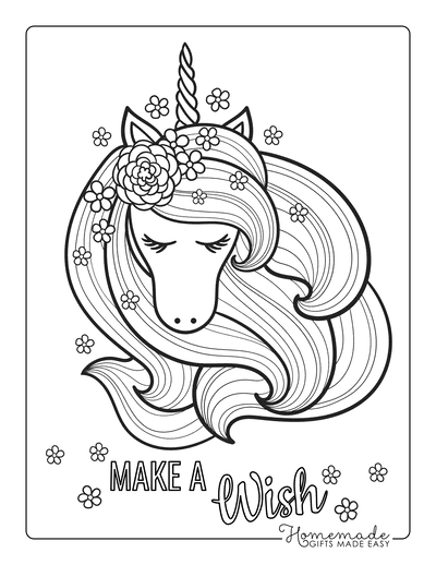 Unicorn Coloring Pages Closed Eyes Flowers Beautiful