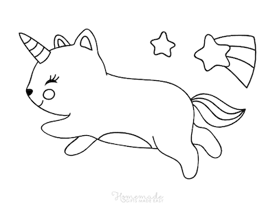 Unicorn Coloring Pages Cute Caticorn Shooting Star