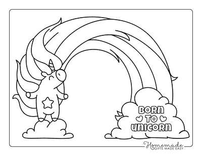 Unicorn Coloring Pages Cute Clouds Rainbow Mane