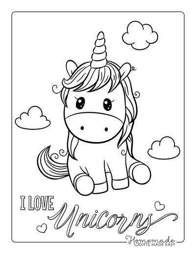 Unicorn Coloring Pages Cute Kawaii Baby Unicorn Clouds