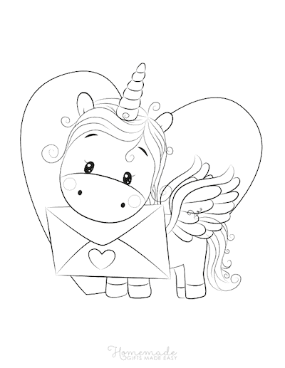 Unicorn Coloring Pages Cute Unicorn Holding Love Letter