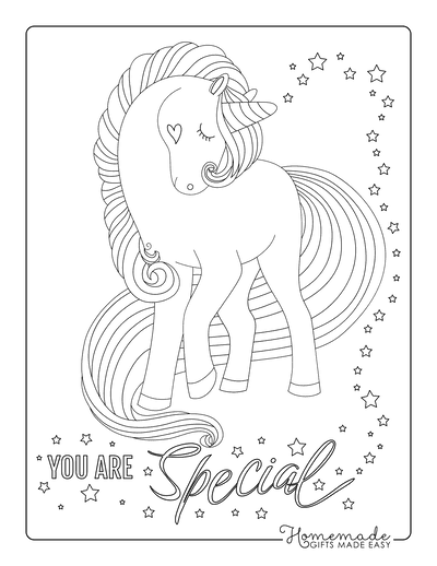 Unicorn Coloring Pages Flowing Hair Stars Heart