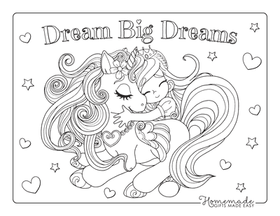Unicorn Coloring Pages Girl Hugging Unicorn