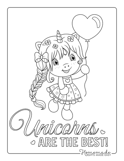 Unicorn Coloring Pages Girl Unicorn Horn Holding Balloon