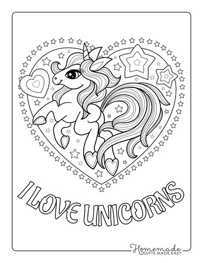 Unicorn Coloring Pages I Love Unicorns Hearts Stars
