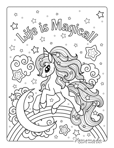 Unicorn Coloring Pages Life Is Magical Beautiful Rainbow Stars
