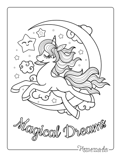 Unicorn Coloring Pages Magical Dreams Moon Stars