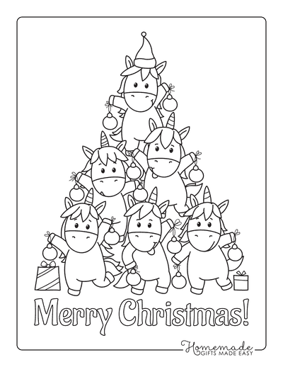 Unicorn Coloring Pages Merry Christmas Tree Decorations
