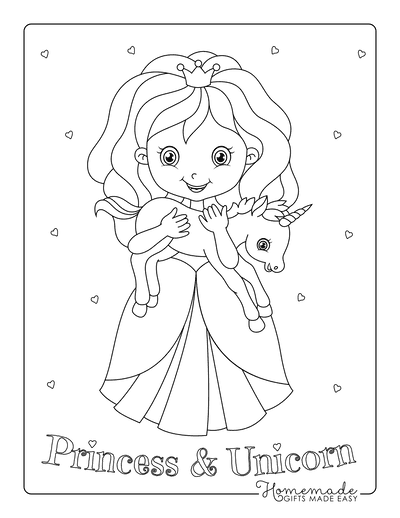 Unicorn Coloring Pages Princess Holding Baby Unicorn