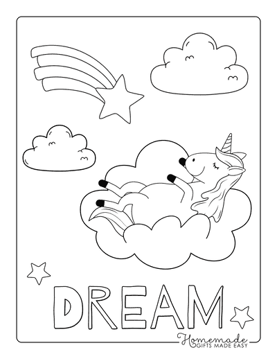 Unicorn Coloring Pages Unicorn Resting on Cloud Shooting Star
