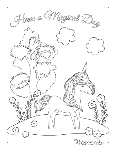 Unicorn Coloring Pages Unicorn With Long Mane Under Tree With Flowers