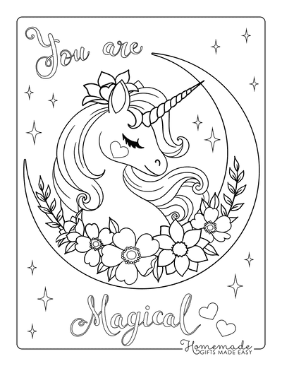 Unicorn Coloring Pages You Are Magical Moon Stars Flowers Beautiful