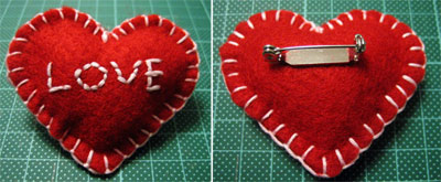 valentine craft projects felt heart brooch