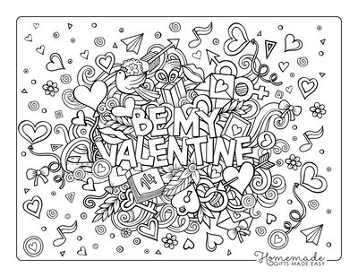 Valentines Day Coloring Pages Be My Valentine Doodle