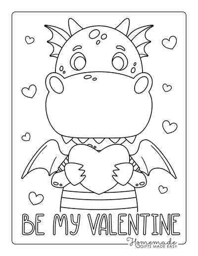 Valentines Day Coloring Pages Cute Dragon With Heart Be My Valentine