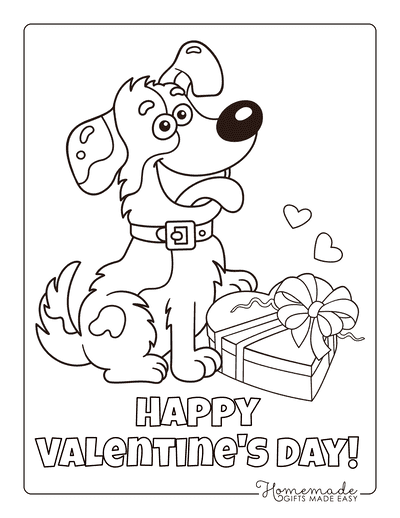 Valentines Day Coloring Pages Cute Puppy Dog With Gift