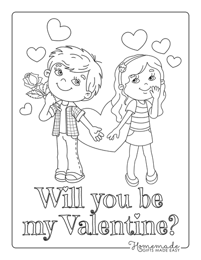 Valentines Day Coloring Pages Girl Boy Cute Will You Be My Valentine