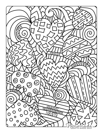 Valentines Day Coloring Pages Heart Doodle for Adults