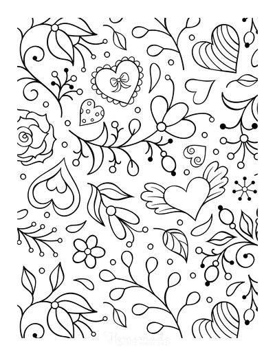 Valentines Day Coloring Pages Heart Flower Doodle for Adults