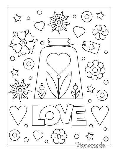 Valentines Day Coloring Pages Love Flower Jar